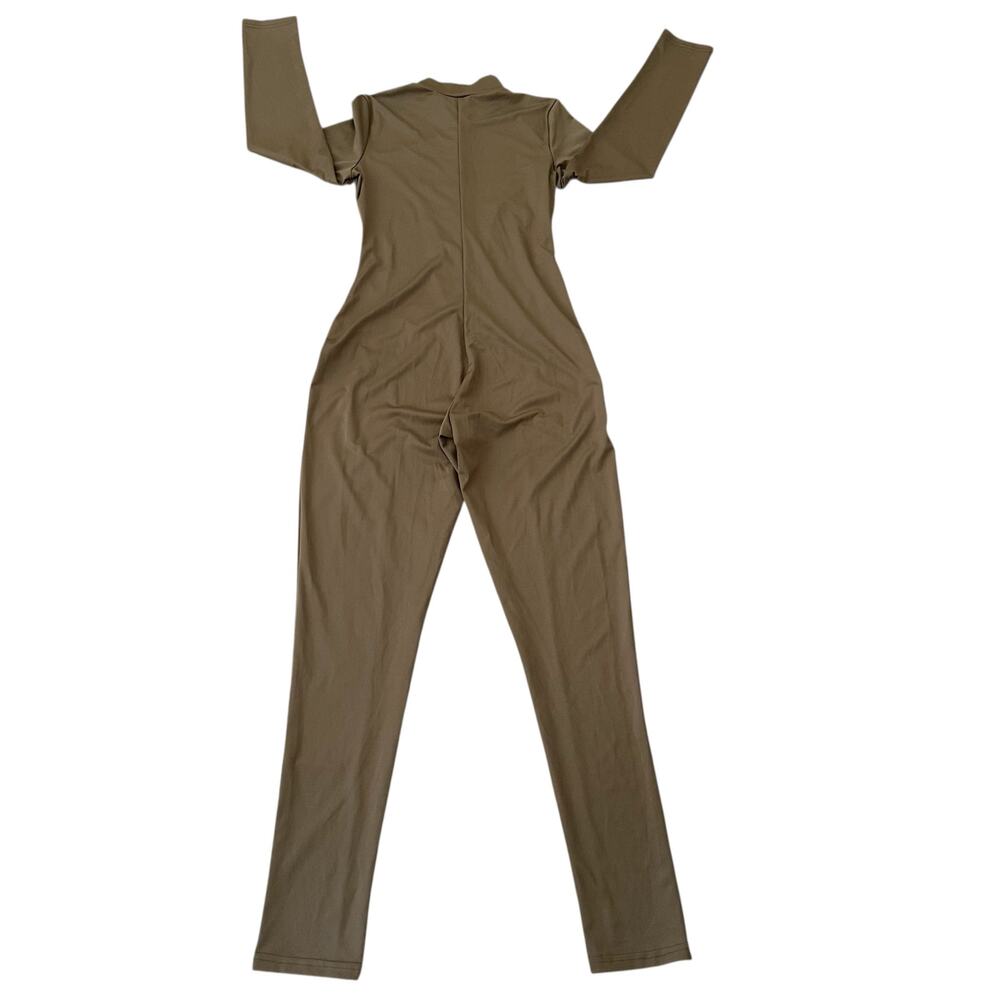 Women Brown Long Sleeve Mock Neck Bodycon Zipper Front Jumpsuit Size M - NWOT - Picture 2 of 8